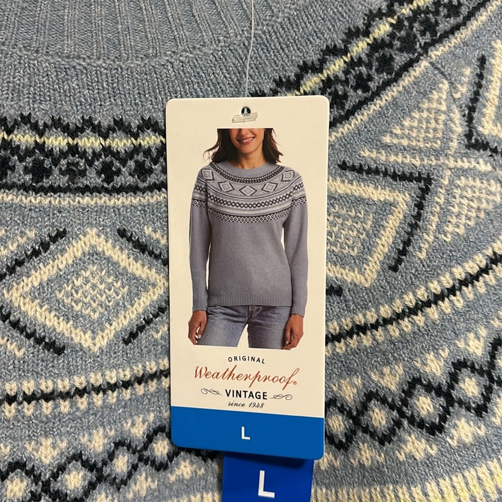 Weatherproof fair isle style Blue Patterned holiday Sweater size L NWT - Picture 2 of 4